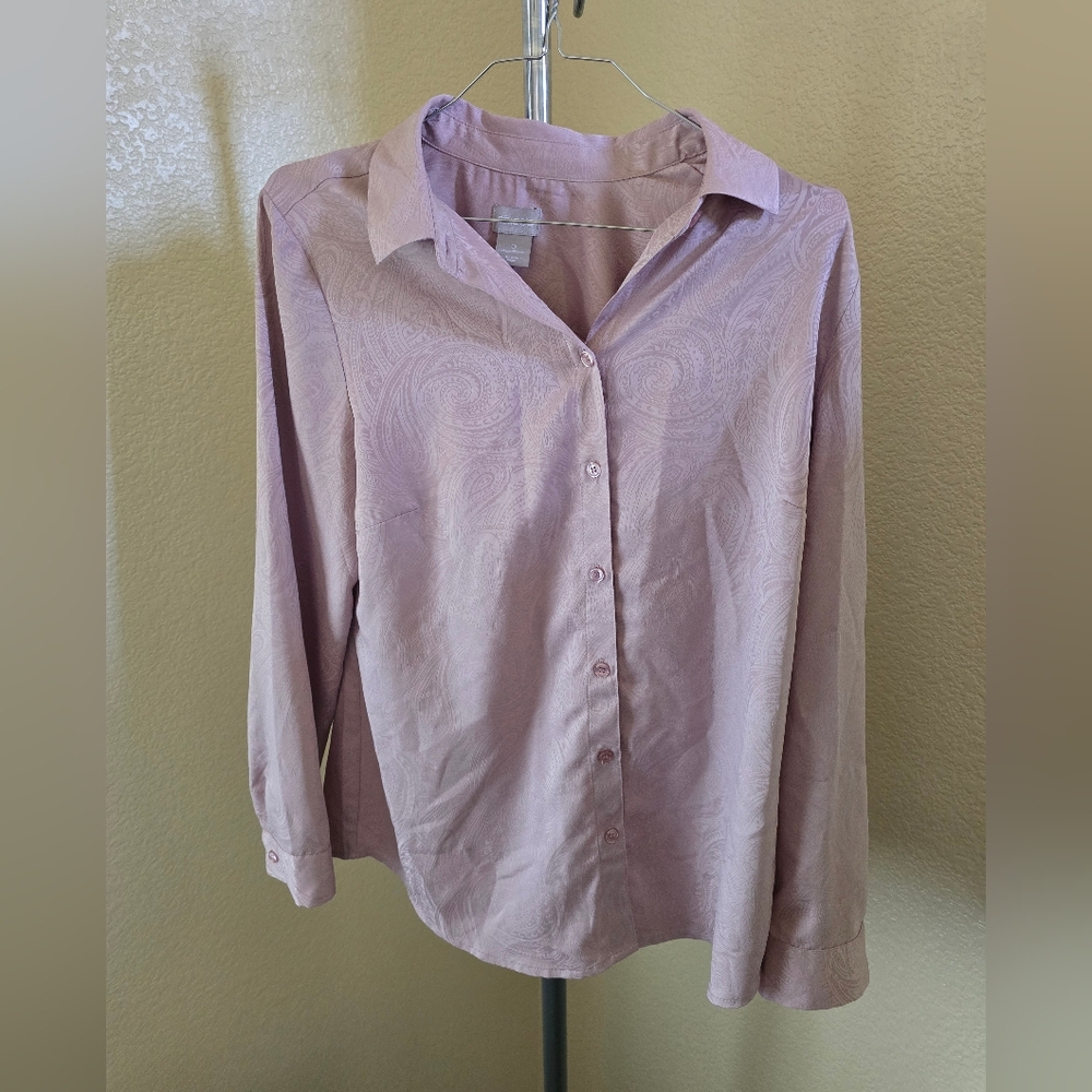 Chico's Long Sleeve Pink Button Down Blouse
